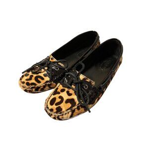 Sebago Leopard Print Driving Moccasin Loafers Tan Black Sz 9.5 Animal Print